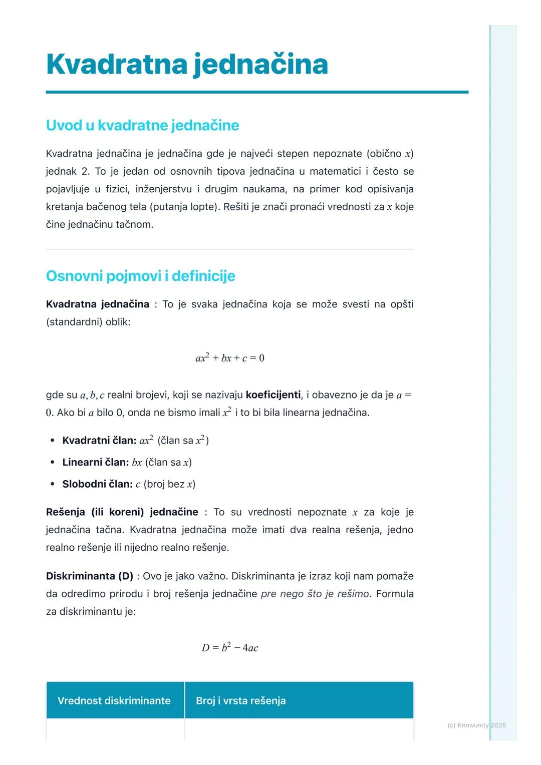 # Kvadratna jednačina

Uvod u kvadratne jednačine

Kvadratna jednačina je jednačina gde je najveći stepen nepoznate (obično x)
jednak 2. To 