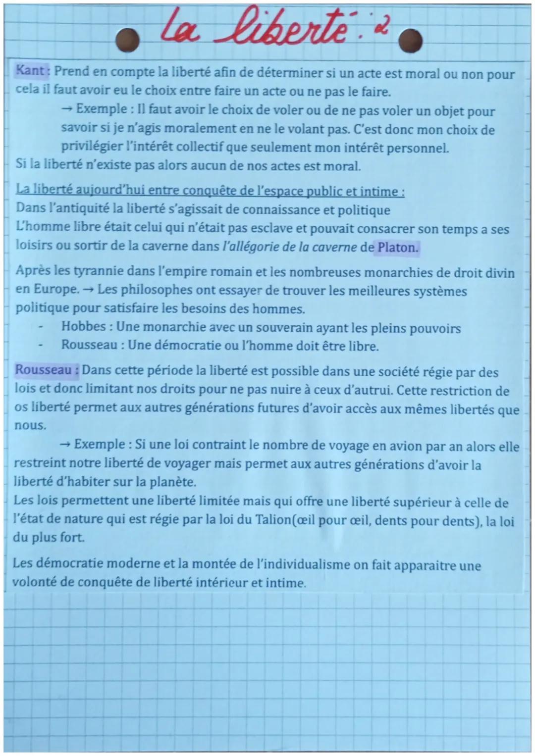 # La liberté 1

La liberté: Correspond à un état d'absence de contrainte qui conditionne le fait d'agir
selon sa volonté sans subir la press