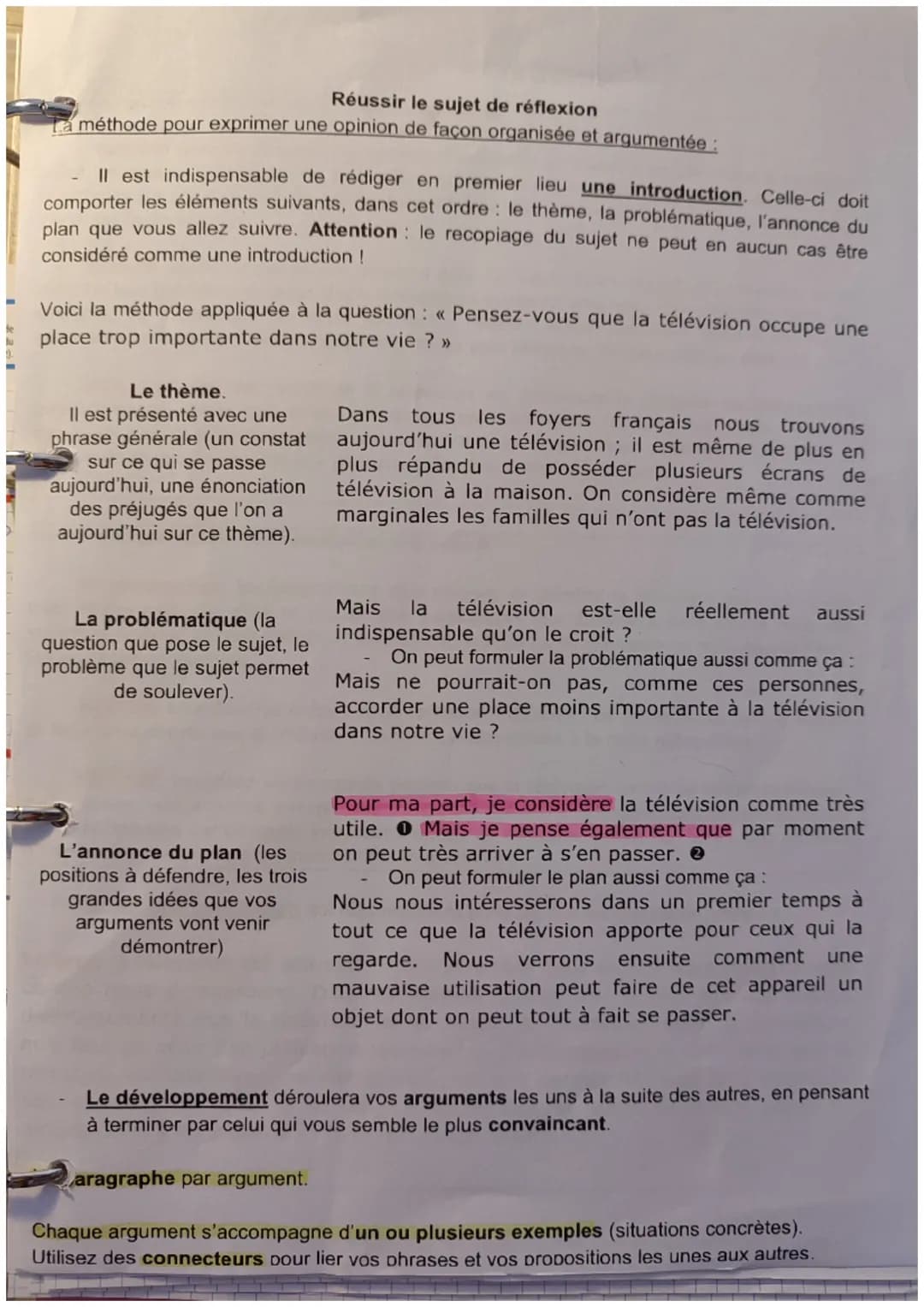 Réussir le sujet de réflexion
La méthode pour exprimer une opinion de façon organisée et argumentée :
Il est indispensable de rédiger en pre