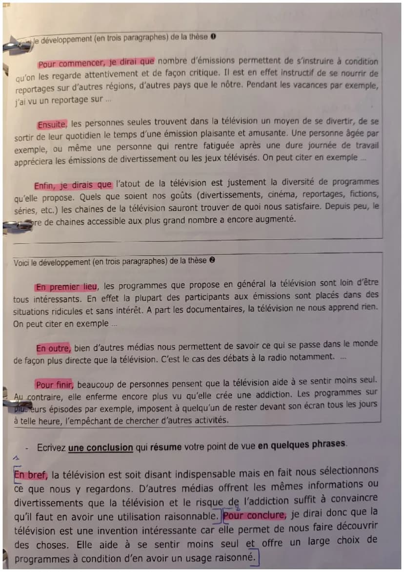 Réussir le sujet de réflexion
La méthode pour exprimer une opinion de façon organisée et argumentée :
Il est indispensable de rédiger en pre