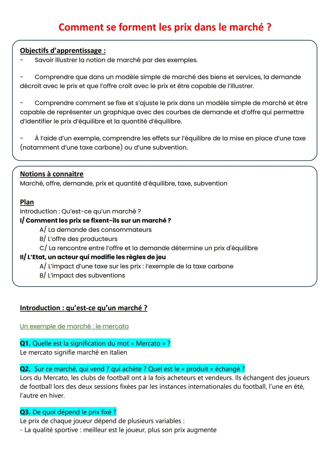 Comment se forment les prix dans le marché ?
Objectifs d'apprentissage :
Savoir illustrer la notion de marché par des exemples.
Comprendre q
