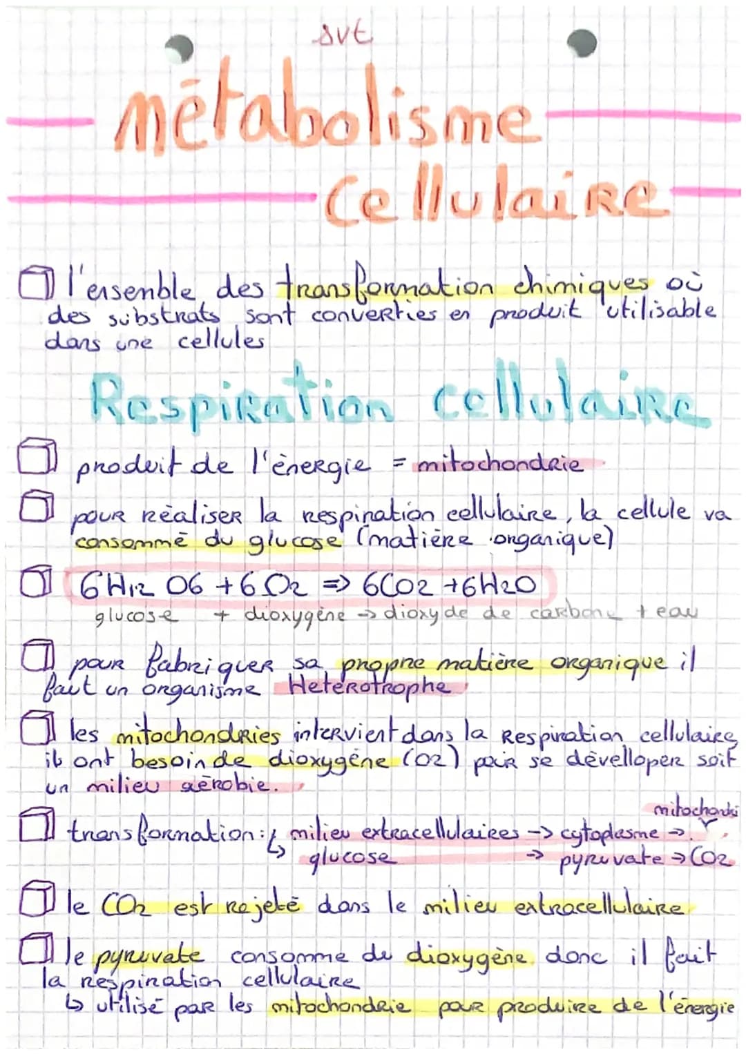 sve
métabolisme
Cellulaire
O l'ensemble des transformation chimiques où
des substrats sont converties en produit utilisable
dans une cellule