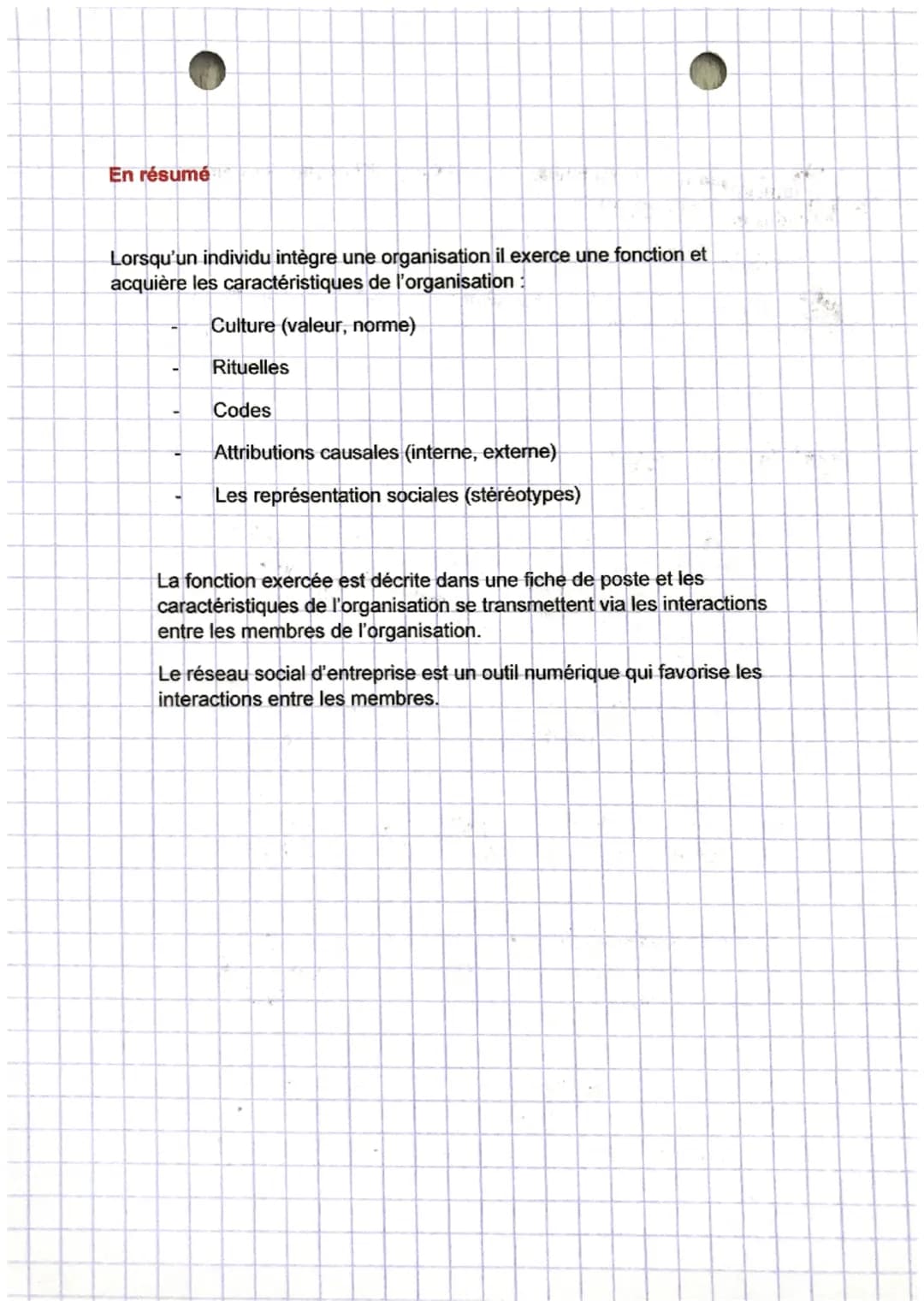 gestion
Chapitre 4
Culture
Rituel
Code
Attribution
causales
Représentations
sociales
Les caractéristiques des organisations
Ensemble des val