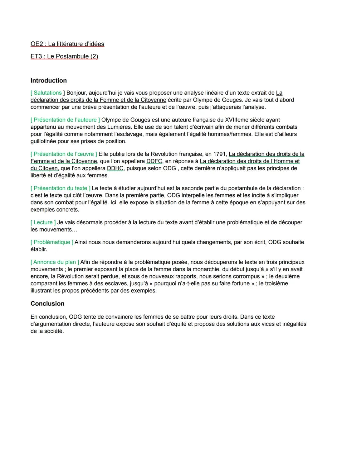 OE2: La littérature d'idées
ET3: Le Postambule (2)
Introduction
[Salutations ] Bonjour, aujourd'hui je vais vous proposer une analyse linéai