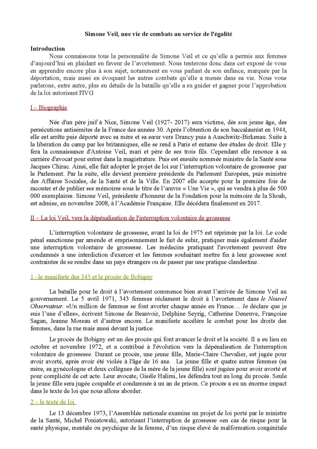 Simone Veil et ses combats - Exposé sur sa vie, sa famille et ses actions