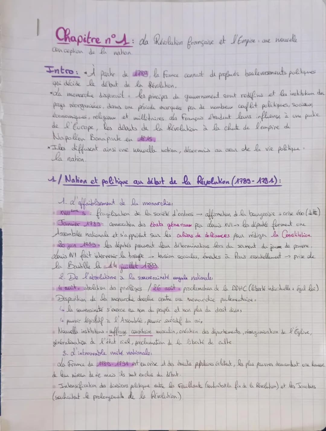 |
Chapitre nºs da Resolution française et l'Empre, une nouvelle
conception de la nation.
Intro: pachir de 1789, la France connaît de profond