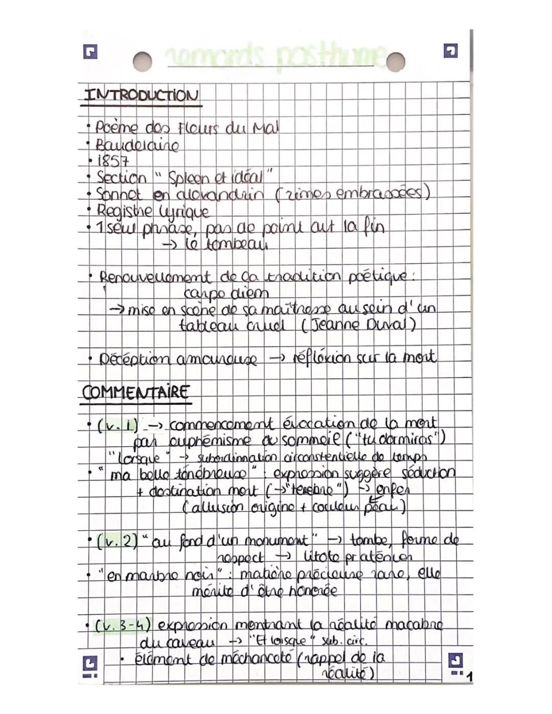 Explication de Remords Posthume de Baudelaire - PDF et Analyse