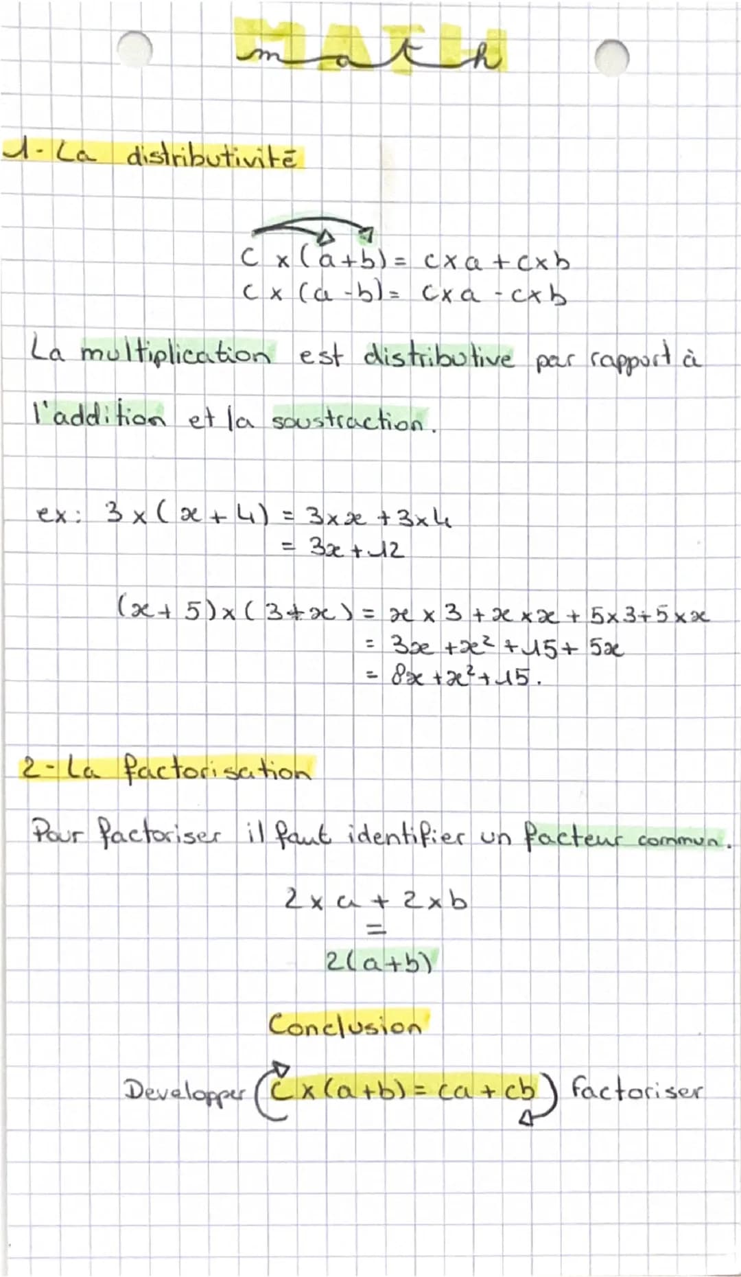 math
1- La distributivité
Cx (a+b) = cxa+cxb
cx (a - b) = cxa-cxb
La multiplication est distributive par rapport à
l'addition et la soustrac