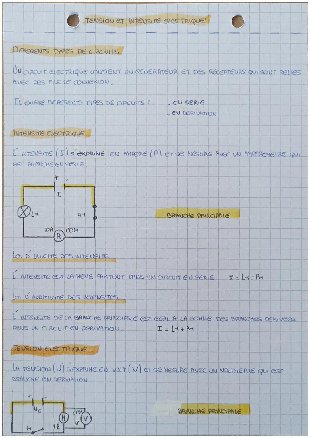 # TENSION ET INTENSITE ELECTRIQUE

DIFFERENTS TYPES DE CIRCUITES

UN CIRCUIT ELECTRIQUE CONTIENT UN GENERATEUR ET DES RECEPTEURS QUI SONT RE