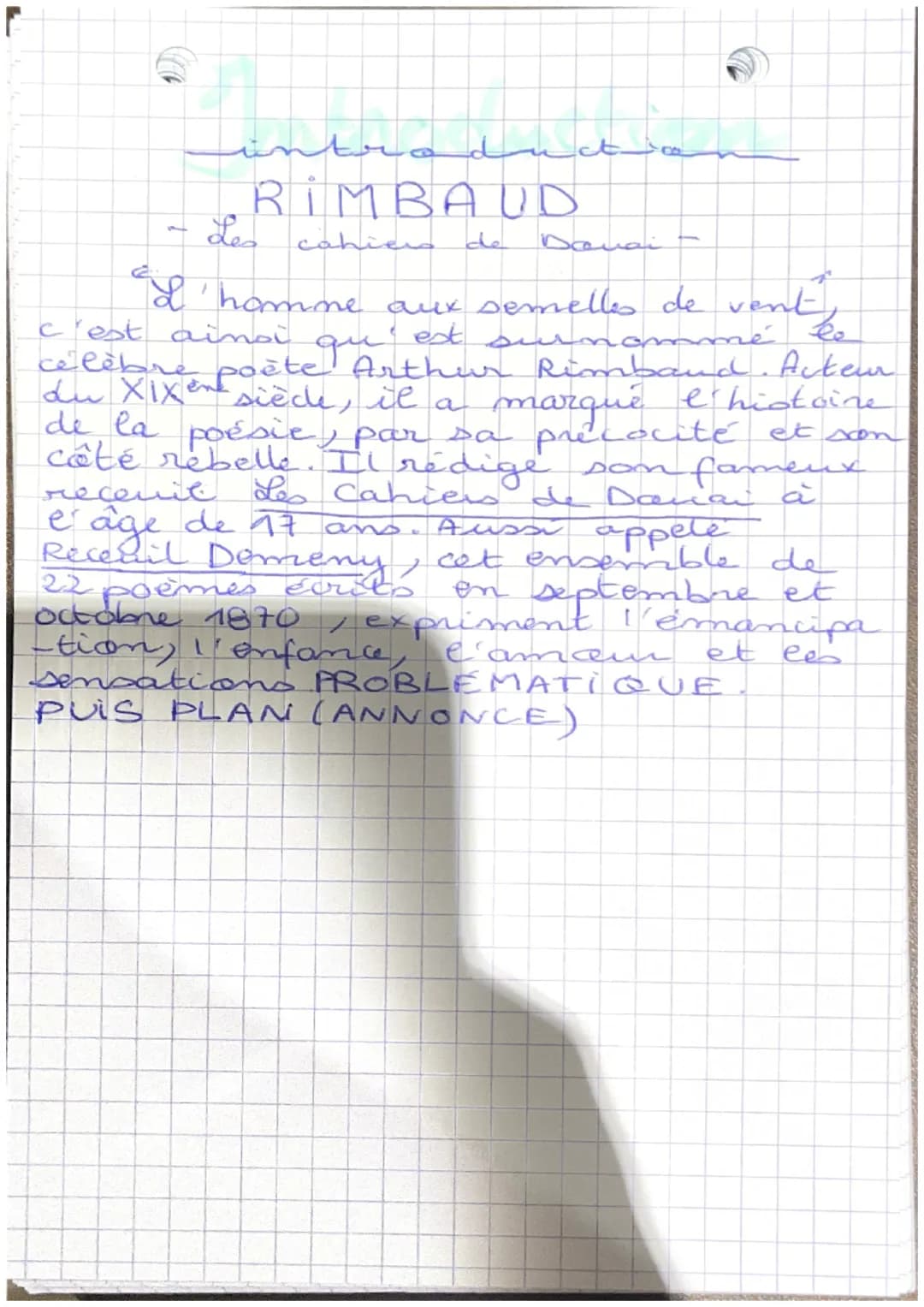 tradu
RIMBAUD
Les cahiers
de
-
"I'homme aux semelles de vent
est of nommé
c'est ainsi
célèbre poète Arthur
du XIXème sièce, il
de la
a
kee
A