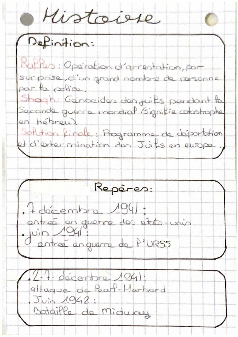 Histoire
-La Seconde
Repères:
guerre mondiale
1939-1945
3 sept 1939:
La France declare Pa guerre à l'affemagne
•●Juiffet 1942-Fourier 1943:
