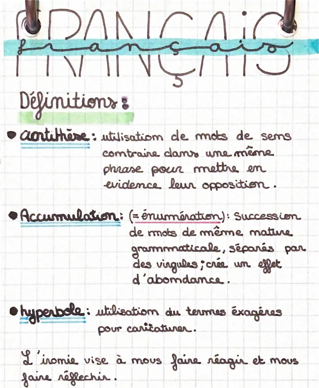 PANCAIC
ITV T
Définitions :
• aortithese: utilisation de mots de sems
comtraire dans une même
phrase pour mettre en
evidence leur opposition