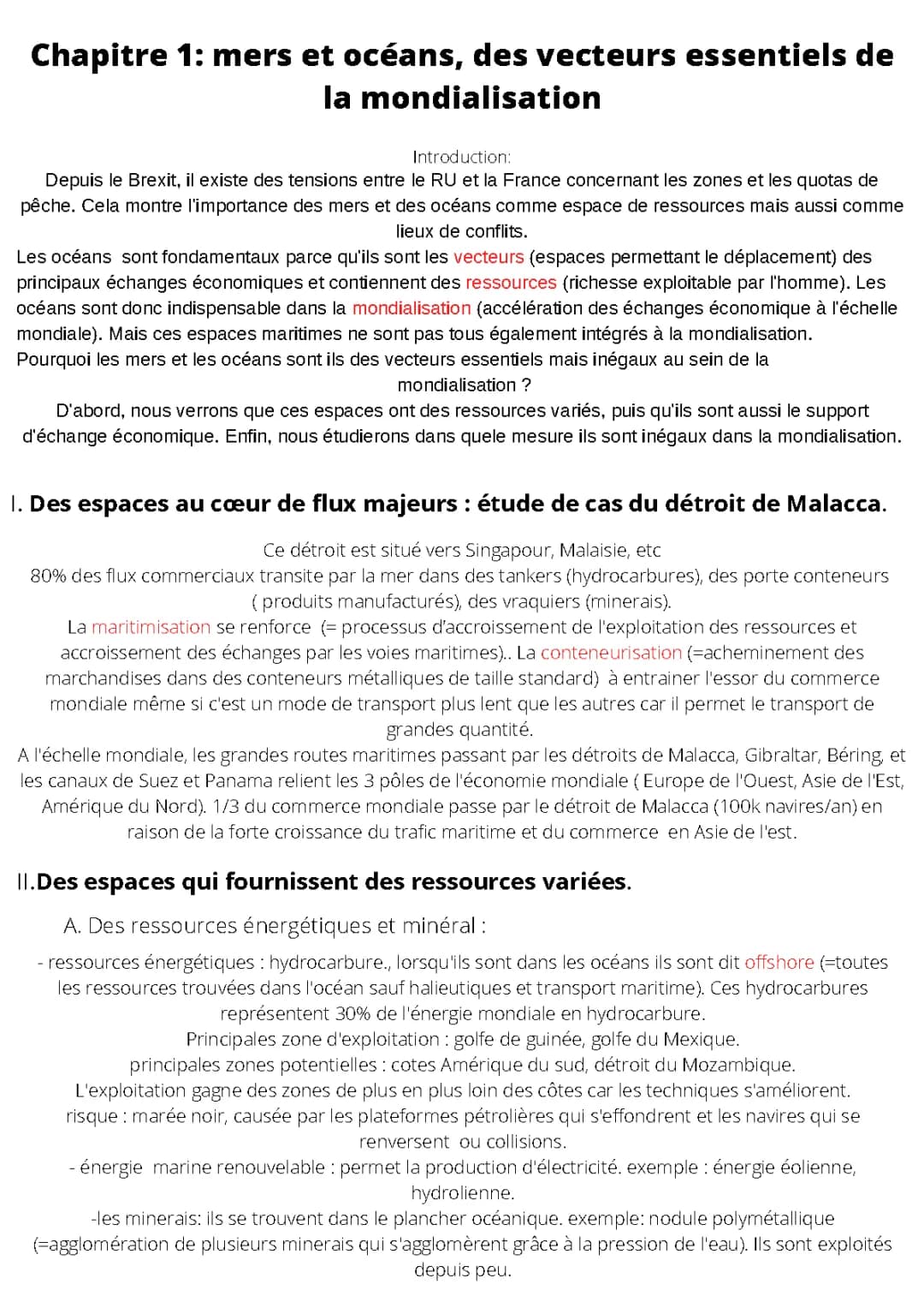 Mers et océans : au cœur de la mondialisation - fiche de révision Terminale