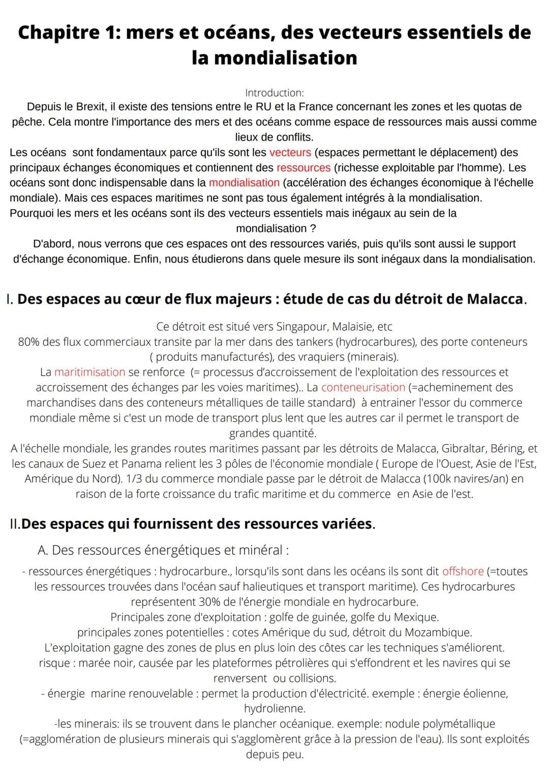 Chapitre 1: mers et océans, des vecteurs essentiels de
la
mondialisation
Introduction:
Depuis le Brexit, il existe des tensions entre le RU 