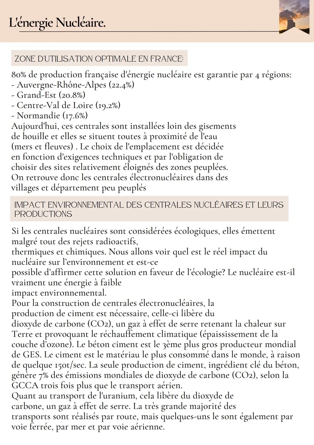 L'énergie Nucléaire.
QU'EST-CE QUE LE NUCLÉAIRE ?
Dépendante d'un combustible fissile (uranium), l'énergie nucléaire permet de
produire de l