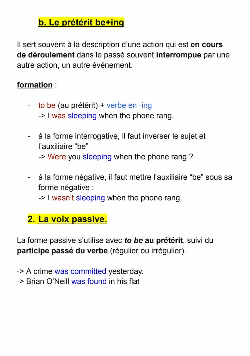 1. a. Le prétérit
Le prétérit correspond au temps de la narration. Il est
souvent utilisé pour des actions passées, datées ou
terminées.
for