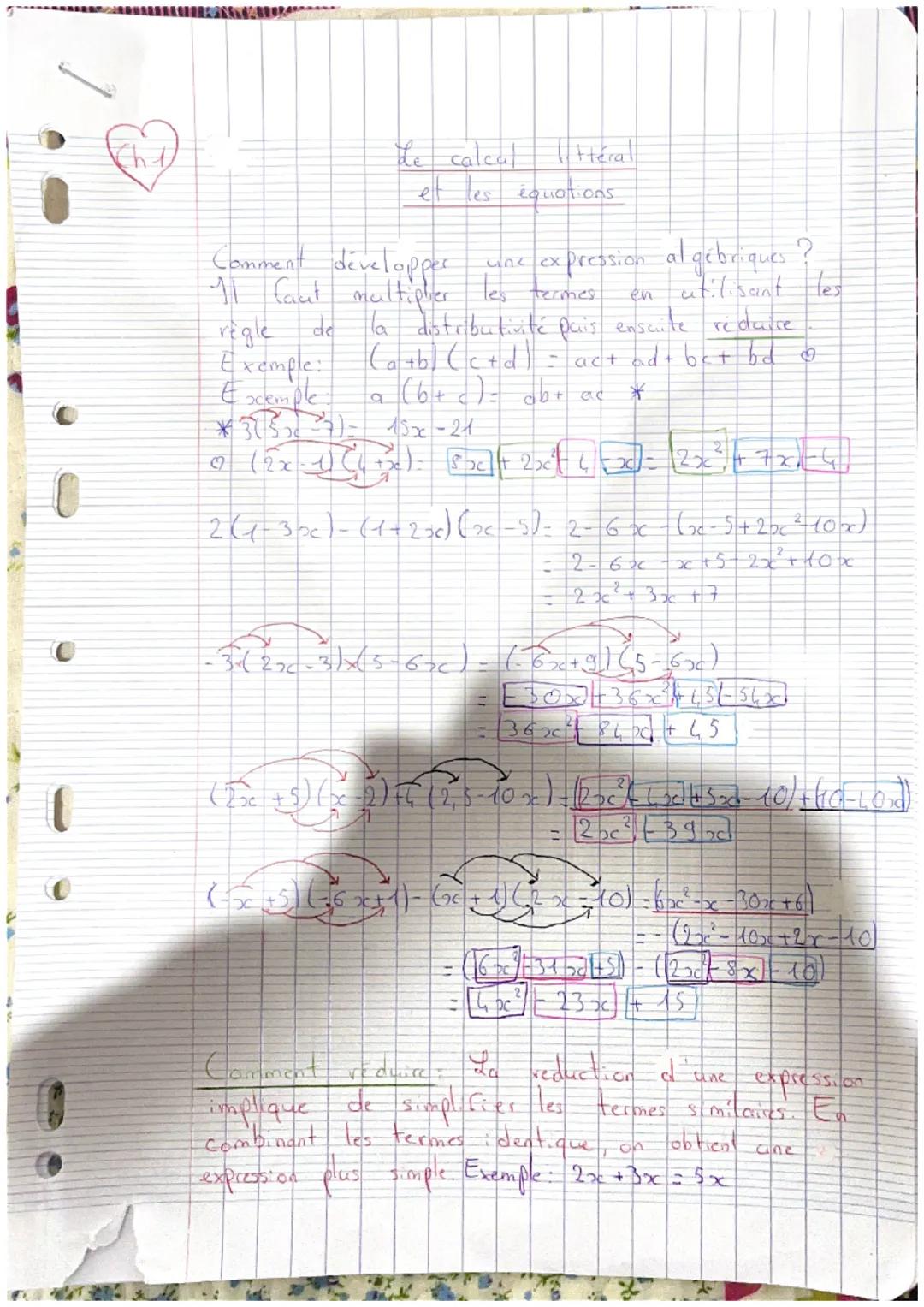 # Ch1

Le calca Heral
elt
les équations

Comment développer unc expression algebriques?
11 Caut multiplier les termes en atilisant les
règle