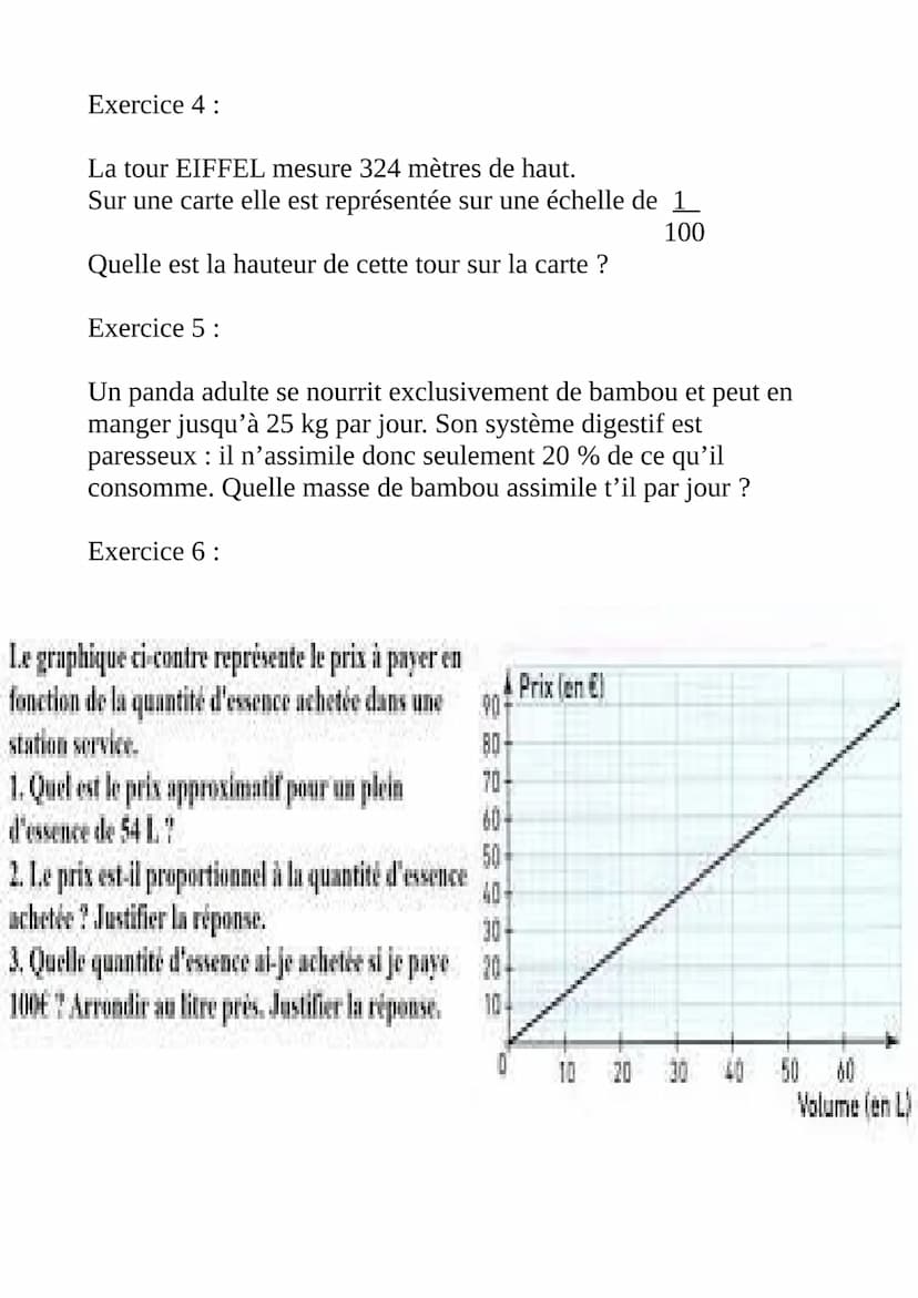 Exercice 1:
Parmi ces situations suivantes, laquelle n'est pas une situation de
proportionnalité ?
1.3 kg de pommes coûtent 8,40 euros. Quel