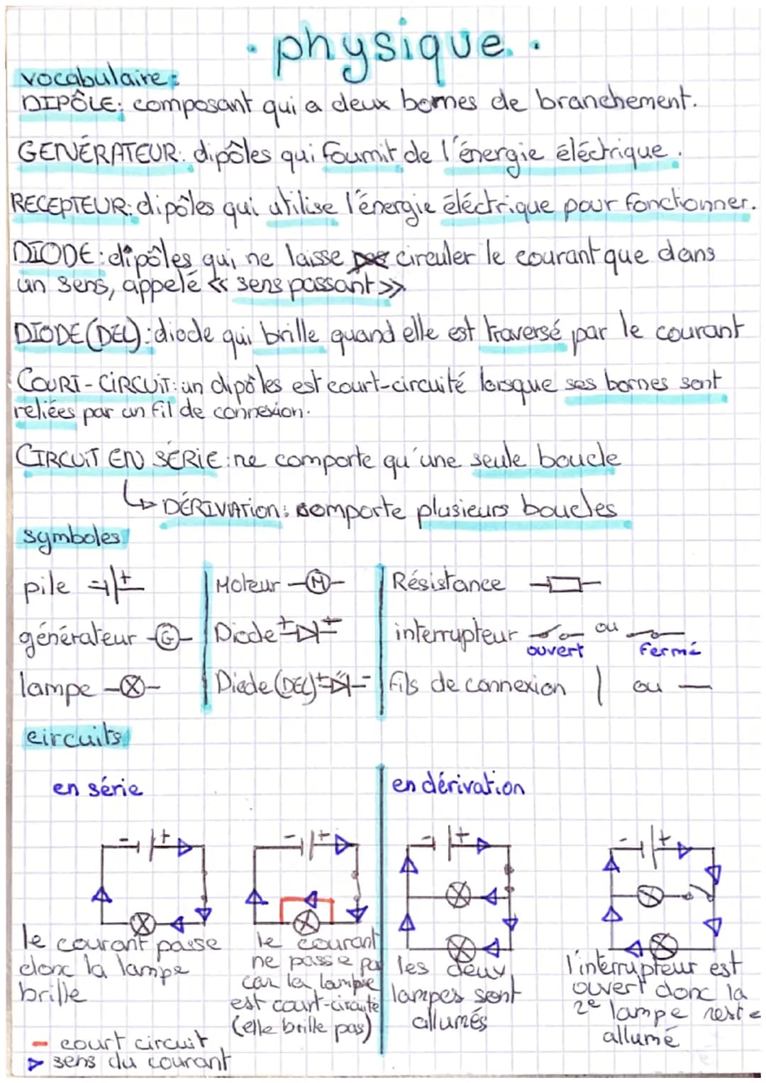 physique..
vocabulaire
DIPÔLE: composant qui a ceux bornes de branchement.
GENERATEUR dipôles qui fournit de l'énergie éléctrique.
RECEPTEUR