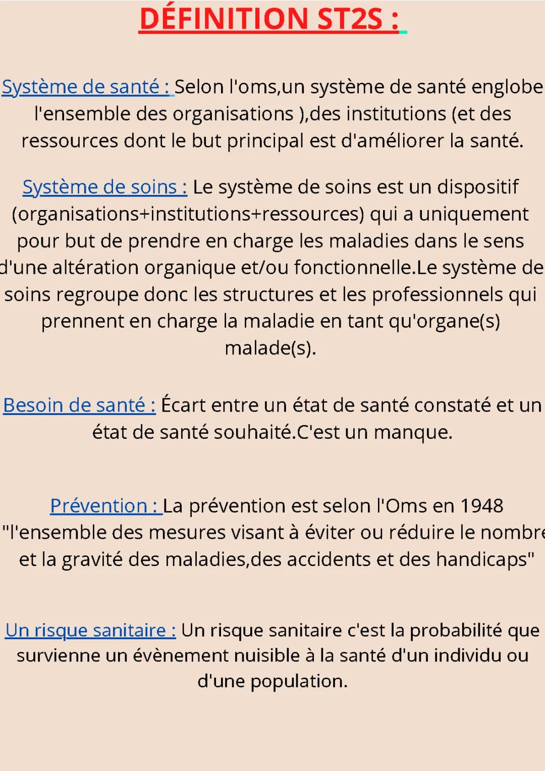 Définition du Système de Santé ST2S et les 6 Piliers OMS PDF