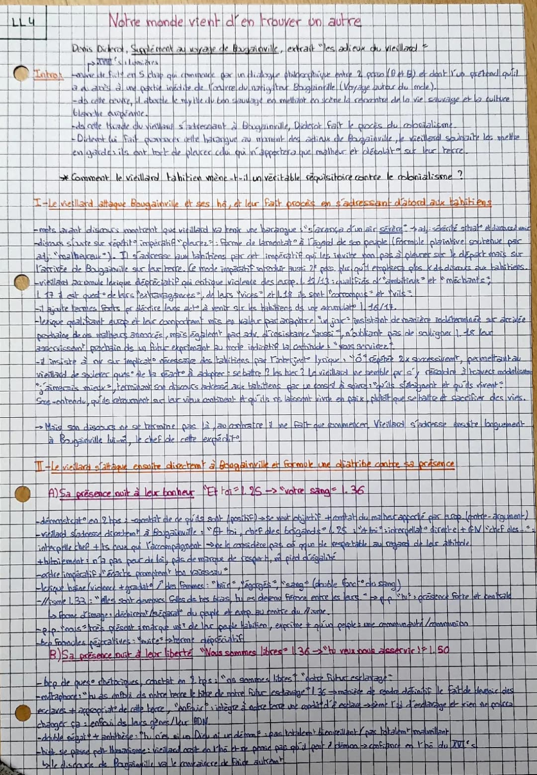 Supplément au voyage de Bougainville : Analyse linéaire des chapitres et résumés