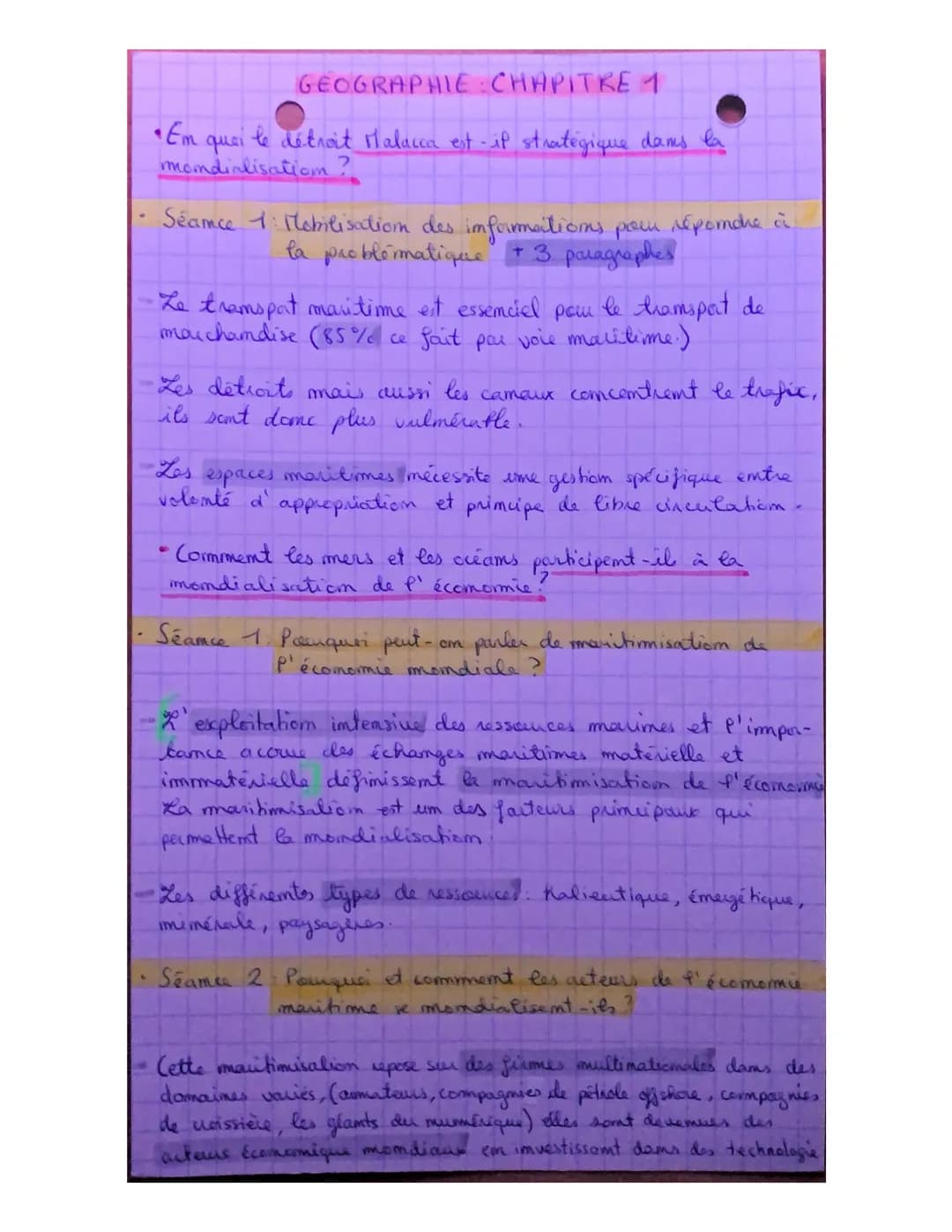 GEOGRAPHIE CHAPITRE 1
• Em
quar
le détroit Malacca est-if stratégique dans la
mondialisation
Seamce 1: Mobilisation des informations pas rép