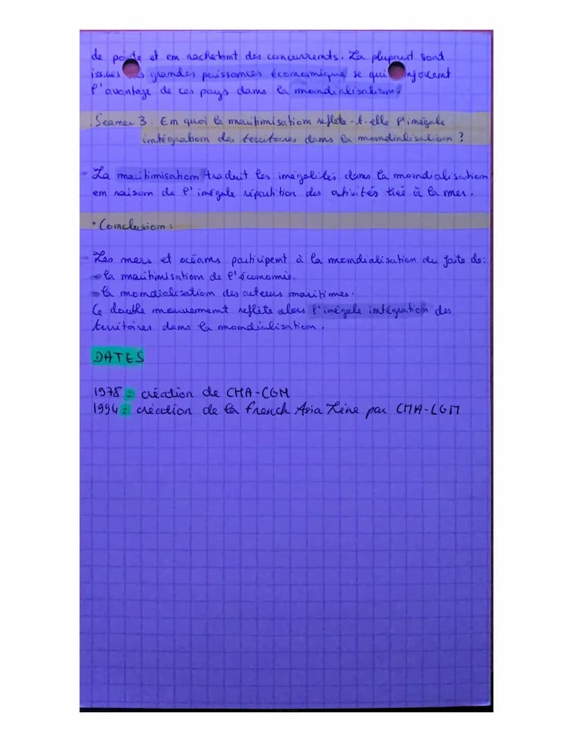 GEOGRAPHIE CHAPITRE 1
• Em
quar
le détroit Malacca est-if stratégique dans la
mondialisation
Seamce 1: Mobilisation des informations pas rép