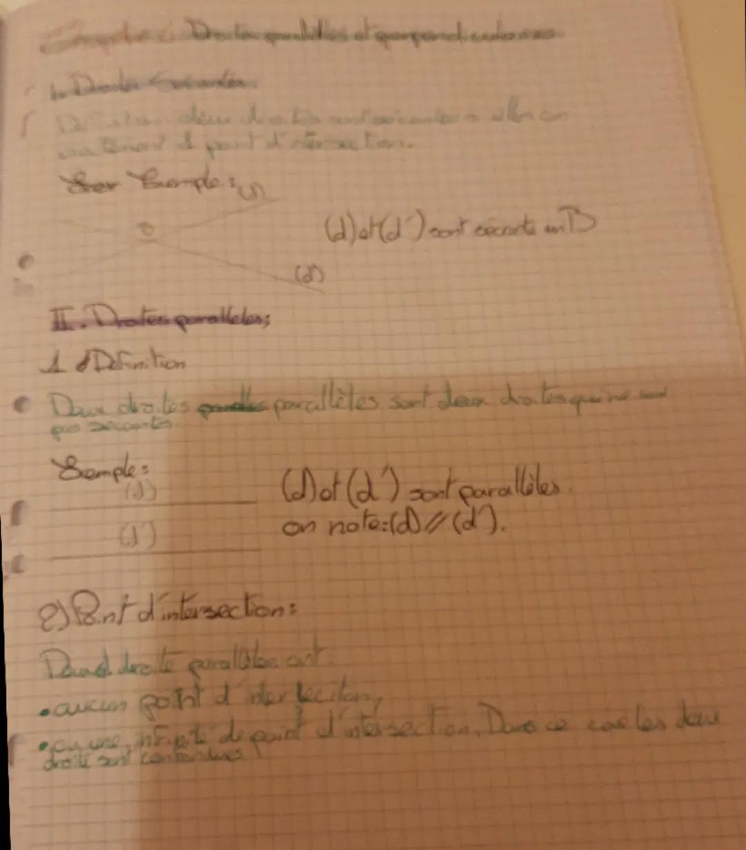 D
Ser Bample:
(ば)
(d)et(d') sont cecants in D

II. Drates paralleless
1 Definition
• Daux dro, tos pardes parallèles sont des drotesquine sa