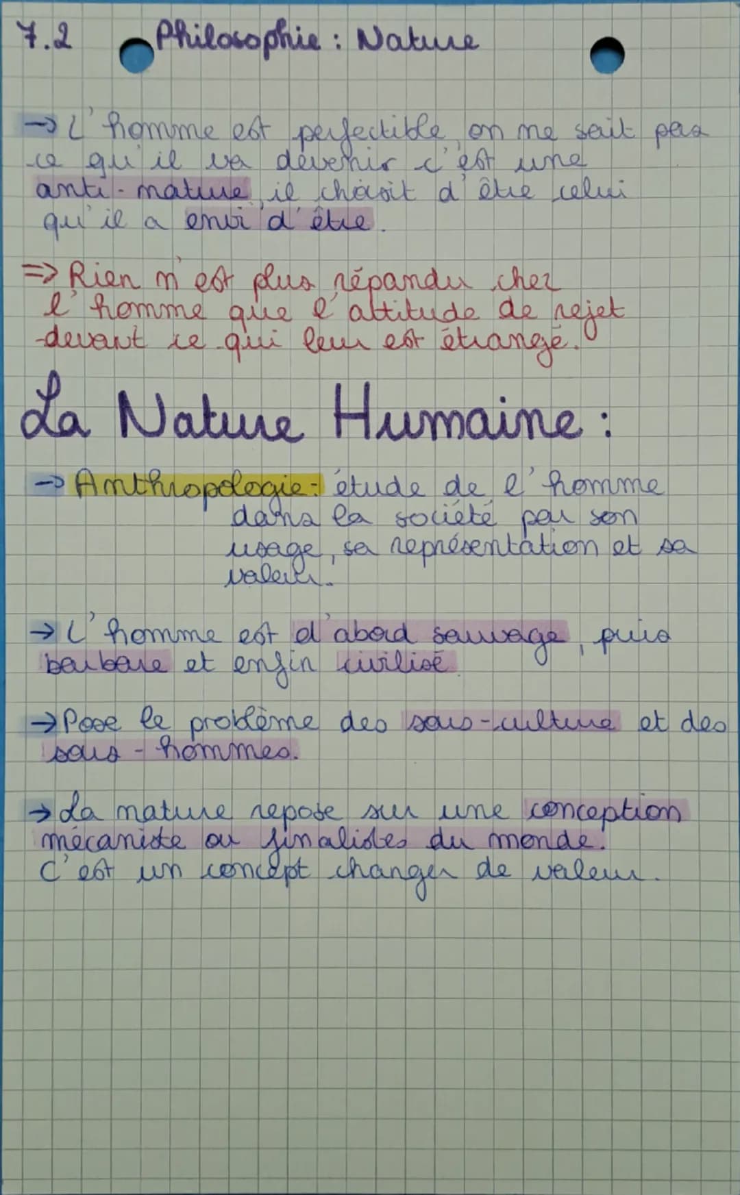 7.1
Philosophie: Nature
Etymologie: du latin & Natura»
↳ de a masci » qui signifie
- catie maitre pousser /
faire cate faire maitre, fave
= 