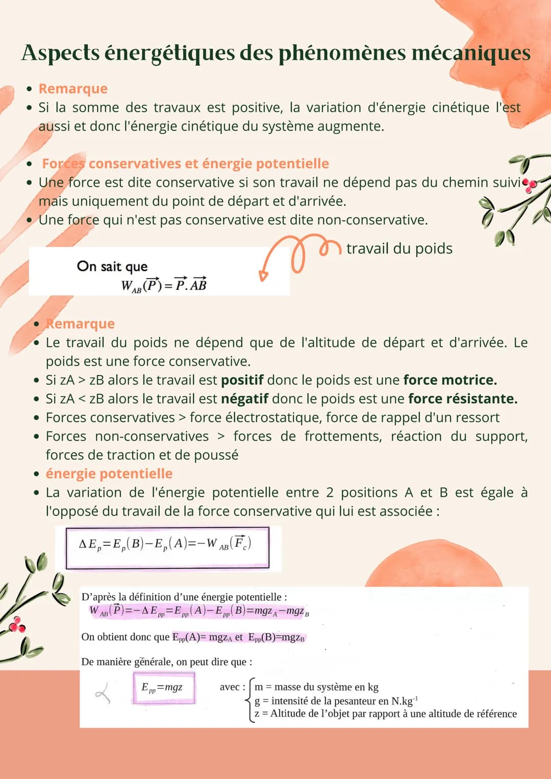 Aspects énergétiques des phénomènes mécaniques
• Travail d'une force constante
• Une force est constante lorsque sa direction, son sens et s