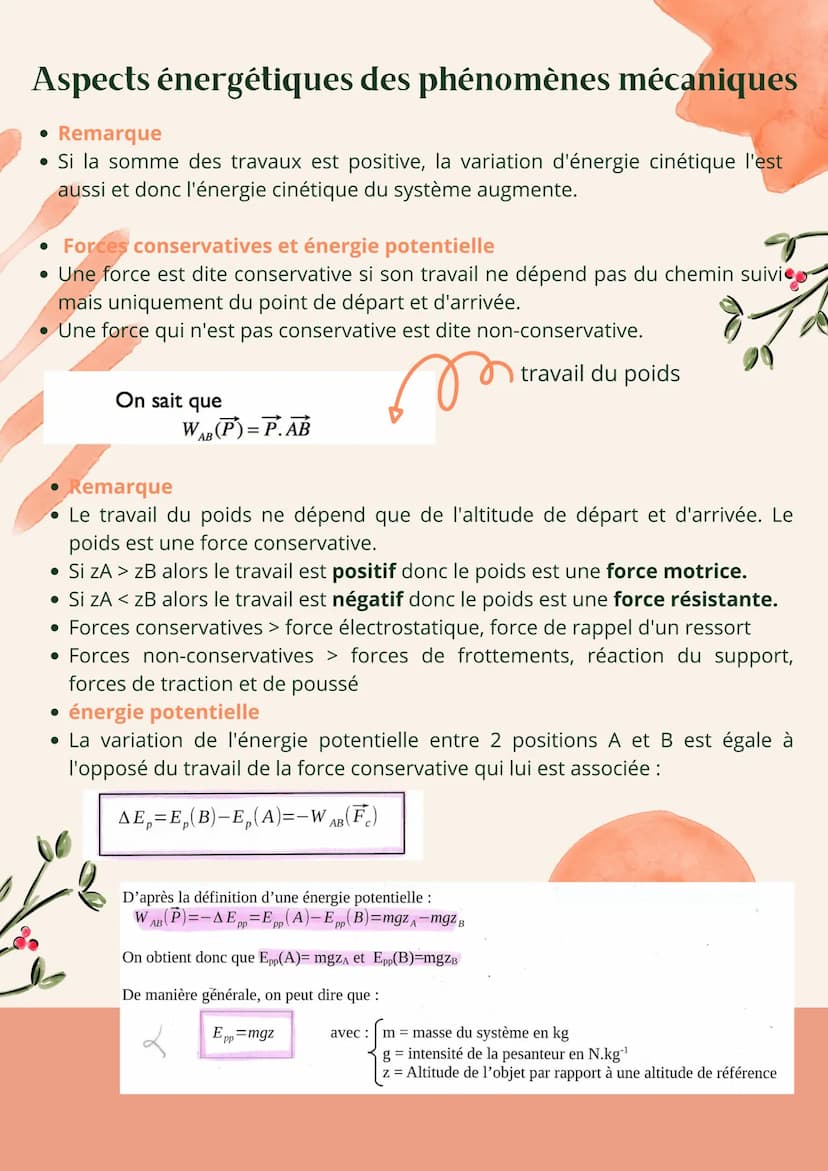 Aspects énergétiques des phénomènes mécaniques
• Travail d'une force constante
• Une force est constante lorsque sa direction, son sens et s