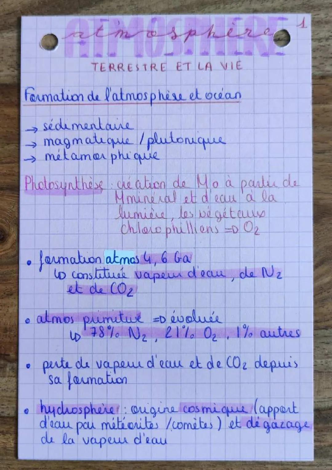 Atmosphère Terrestre et la Vie 