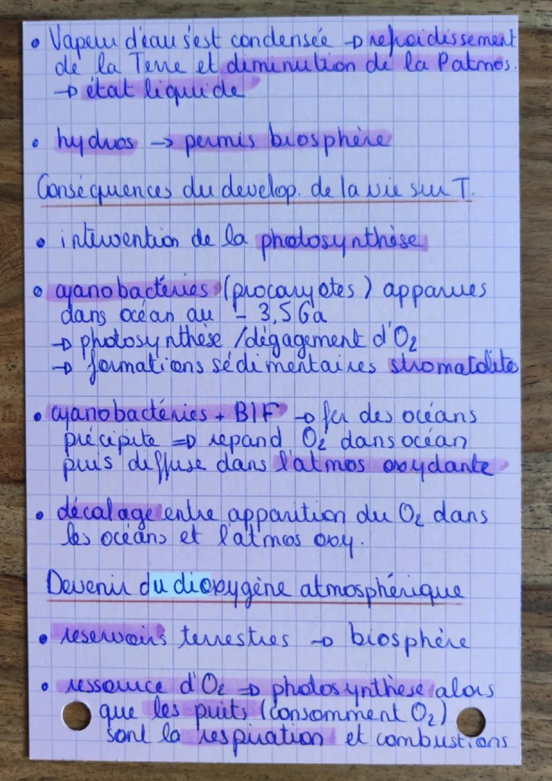 sphère
TERRESTRE ET LA VIE
Formation de l'atmosphère et océan
sédimentaire
→ magmatique / plutonique
métamorphique
Photosynthèse création de