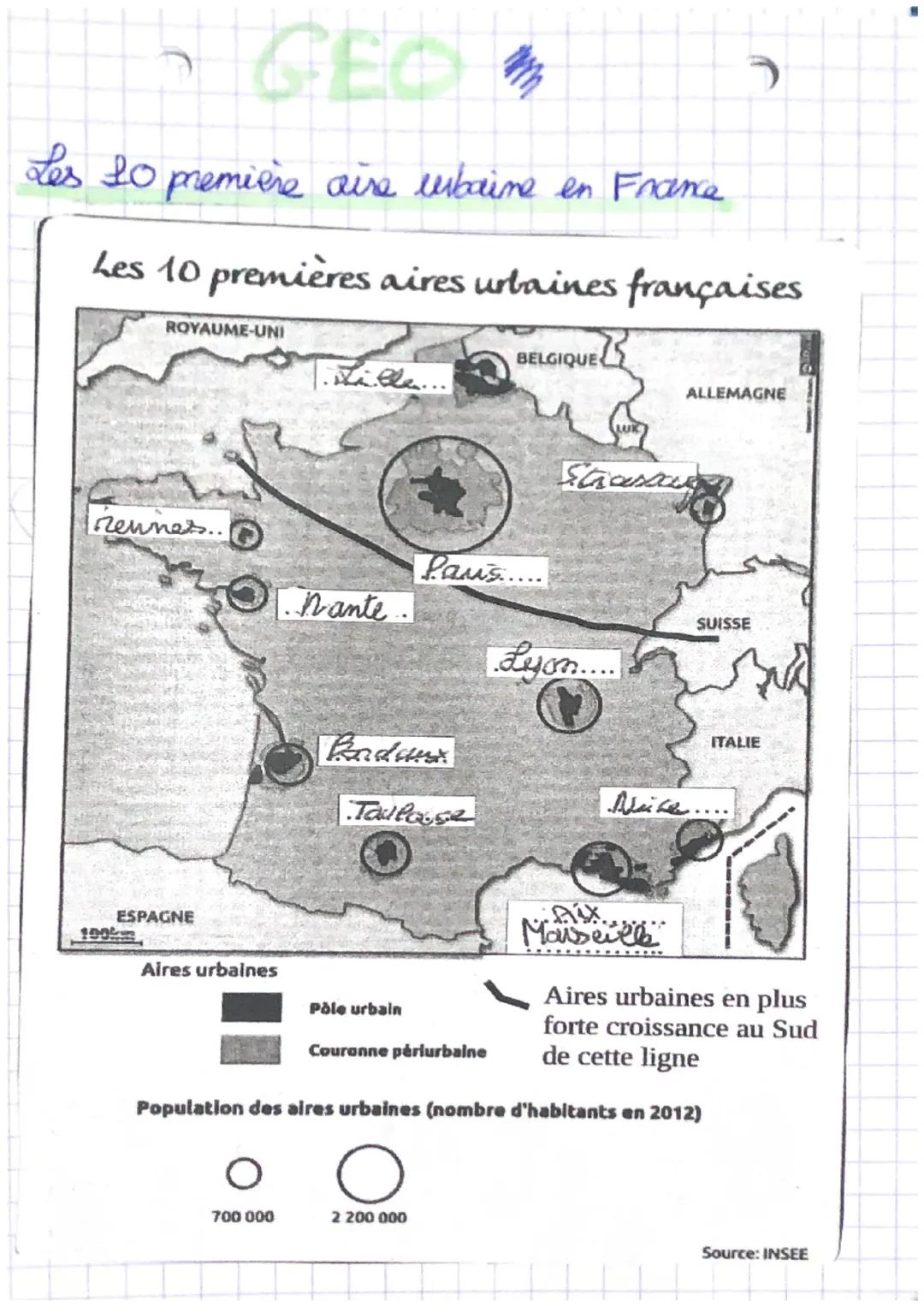 GEO
Les 10 première aire urbaine en France
Les 10 premières aires urbaines françaises
BELGIQUE
ROYAUME-UNI
rennes..
150
ESPAGNE
Aires urbain