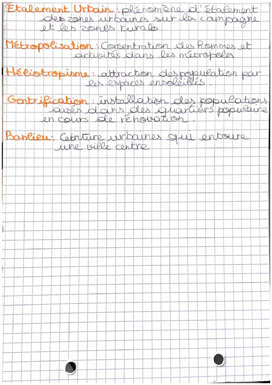 # GEOGRAPHIE
GL
Centre-ville: noyau historique de la
ville

Périurbanisation: phénomène d'étalement de
la ville sur l'espace rural

Urbanisa