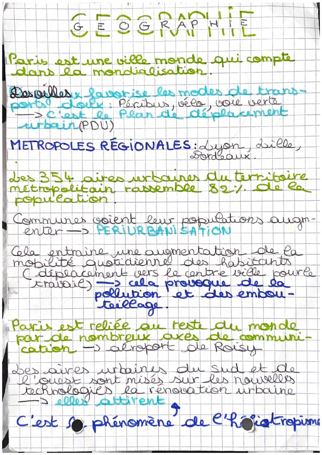 # GEOGRAPHIE
GL
Centre-ville: noyau historique de la
ville

Périurbanisation: phénomène d'étalement de
la ville sur l'espace rural

Urbanisa