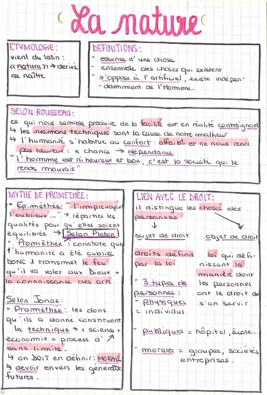 # La nature

ETYMOLOGIE:
vient du latin:
<<natura» derive
de naître

DEFINITIONS:
- essence d'une chose
- ensemble des choses qui existent
-