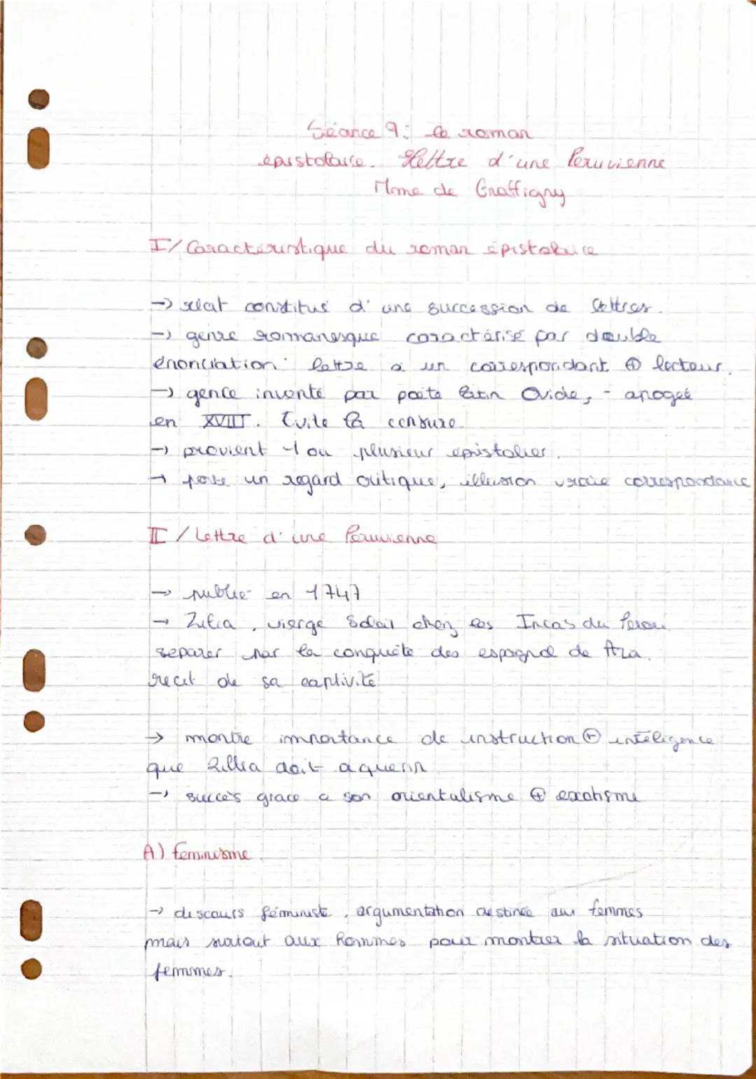 Seance 9: 6 roman
epistolarce. Hettre d'une Peruvienne
Mome de Graffigny
I/Caractéristique die roman spistatuce
→ scat constitus d' and succ