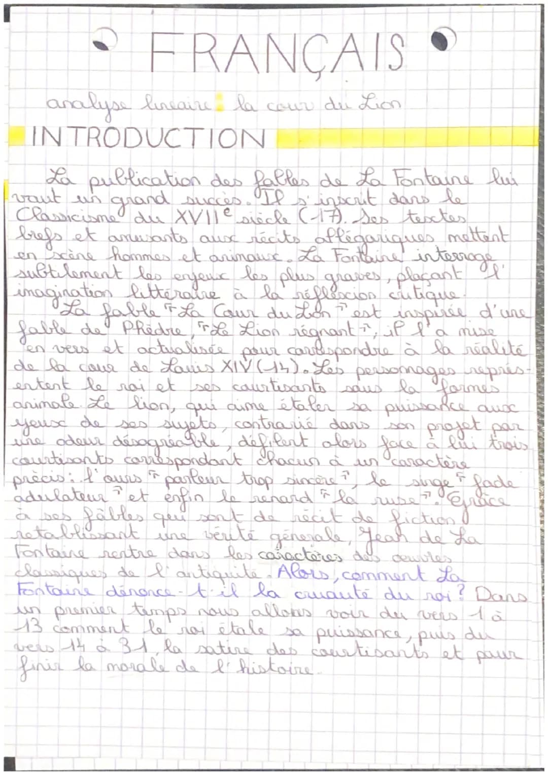 FRANÇAIS
analyse lineaire la cour du Lion
INTRODUCTION
vant un
La publication des fables de La Fontaine lus
grand succes. It's inscrit dans 