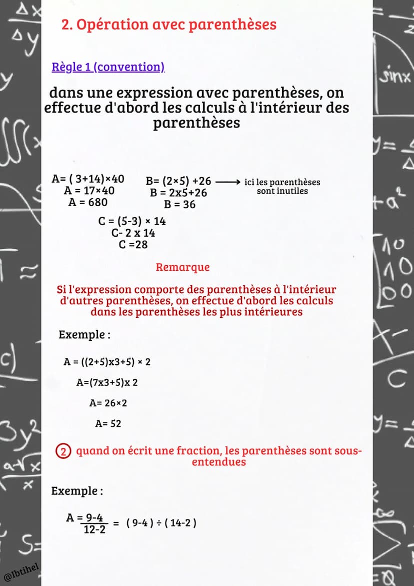 ду
SSC
1=
.c)
3y²
• S=
@Ibtihel
1. Opération sans
parenthèses
Règle 1 (convention).
dans une expression sans parenthèse, on effectue
d'abord