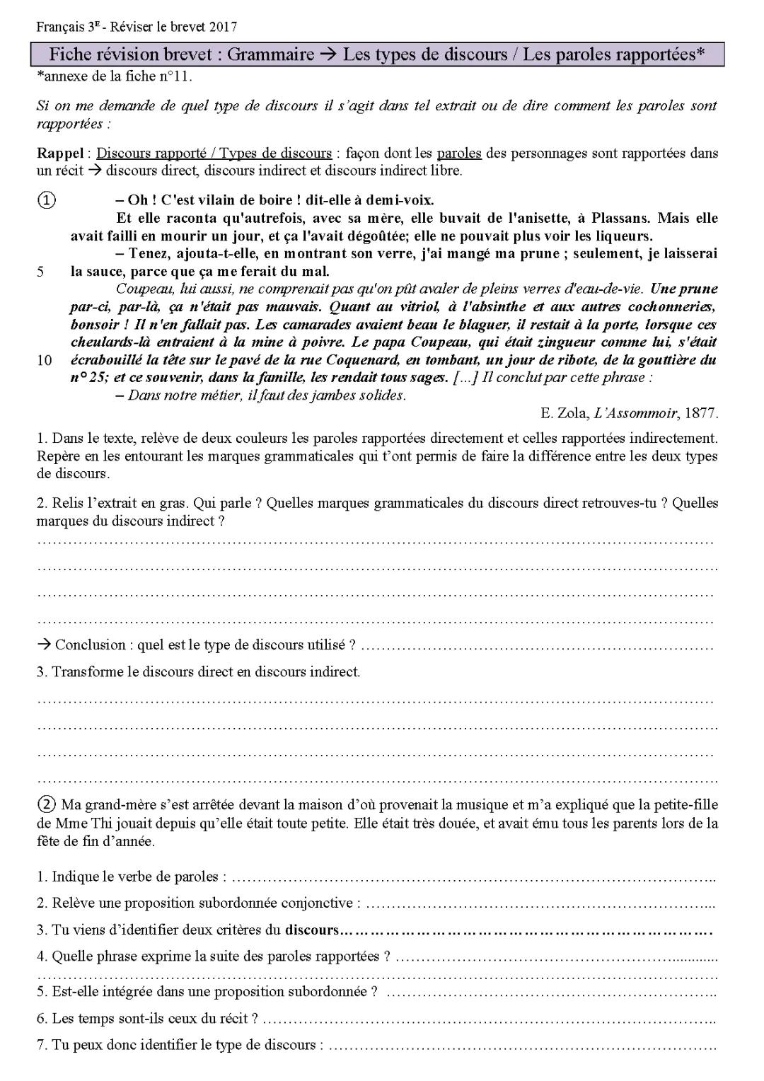 Exercices corrigés discours direct et indirect 3ème et 4ème - PDF et Word