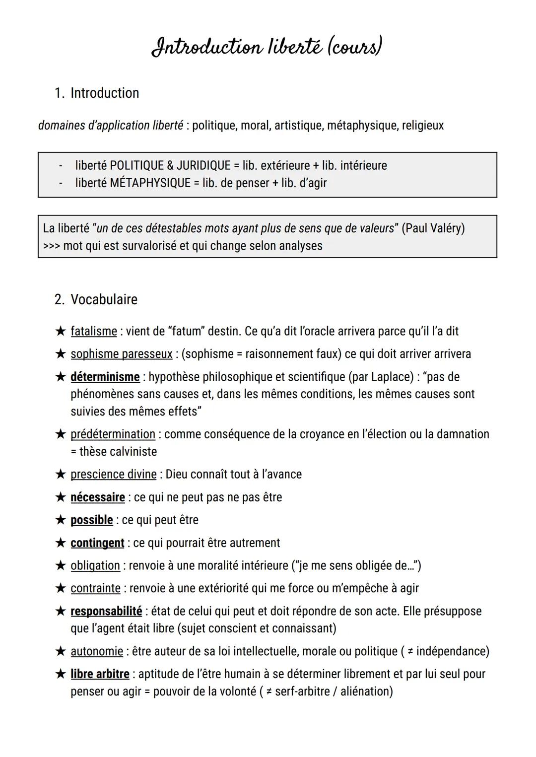 1. Introduction
Introduction liberté (cours)
domaines d'application liberté : politique, moral, artistique, métaphysique, religieux
liberté 