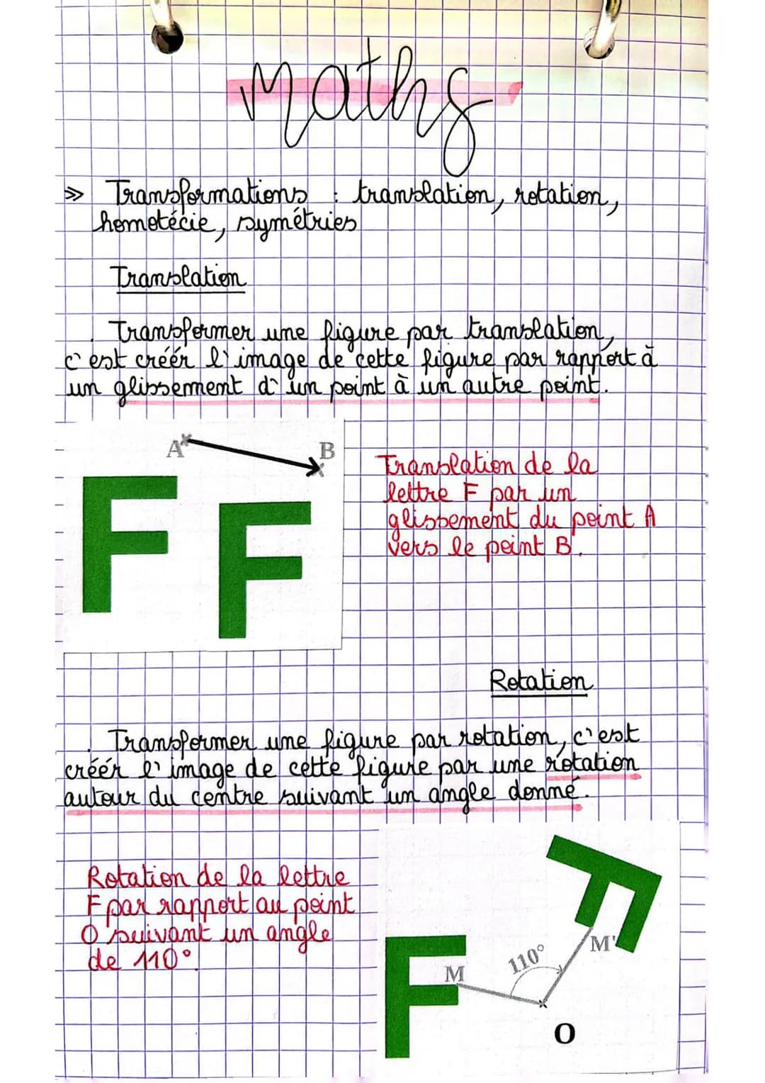 maths
» Transformations translation, rotation,
homotécie, symétries
Translation
transformer une figure par translation
c'est créér l'image d