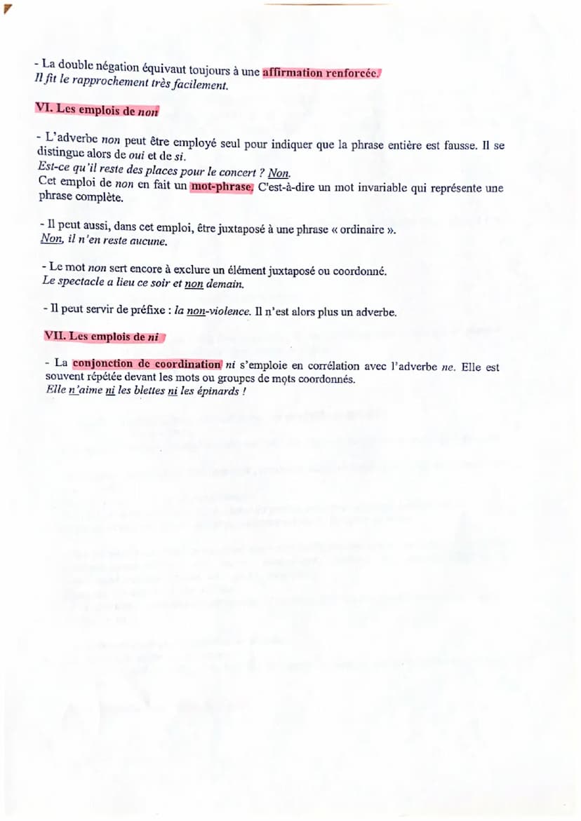Etude de la langue : la négation
La négation est une forme de phrase c'est-à-dire une construction particulière qui est ajoutée à
l'un des q
