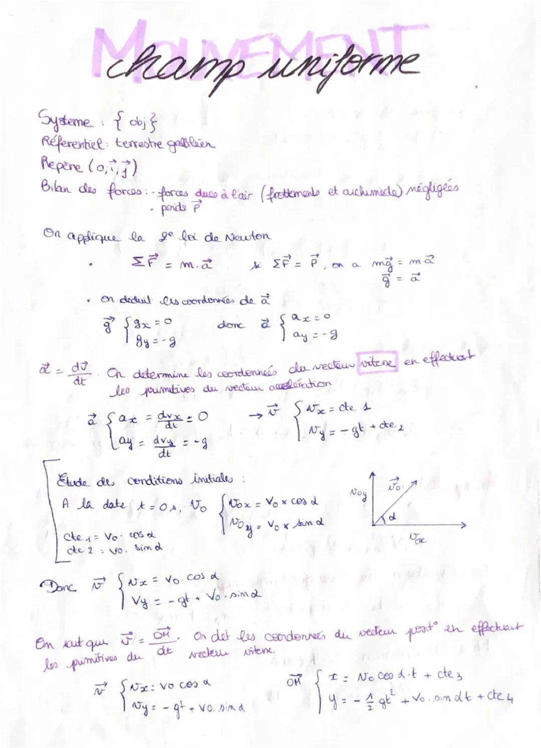 Mouvement Mécanique dans un Champ Uniforme: Forces et Energie