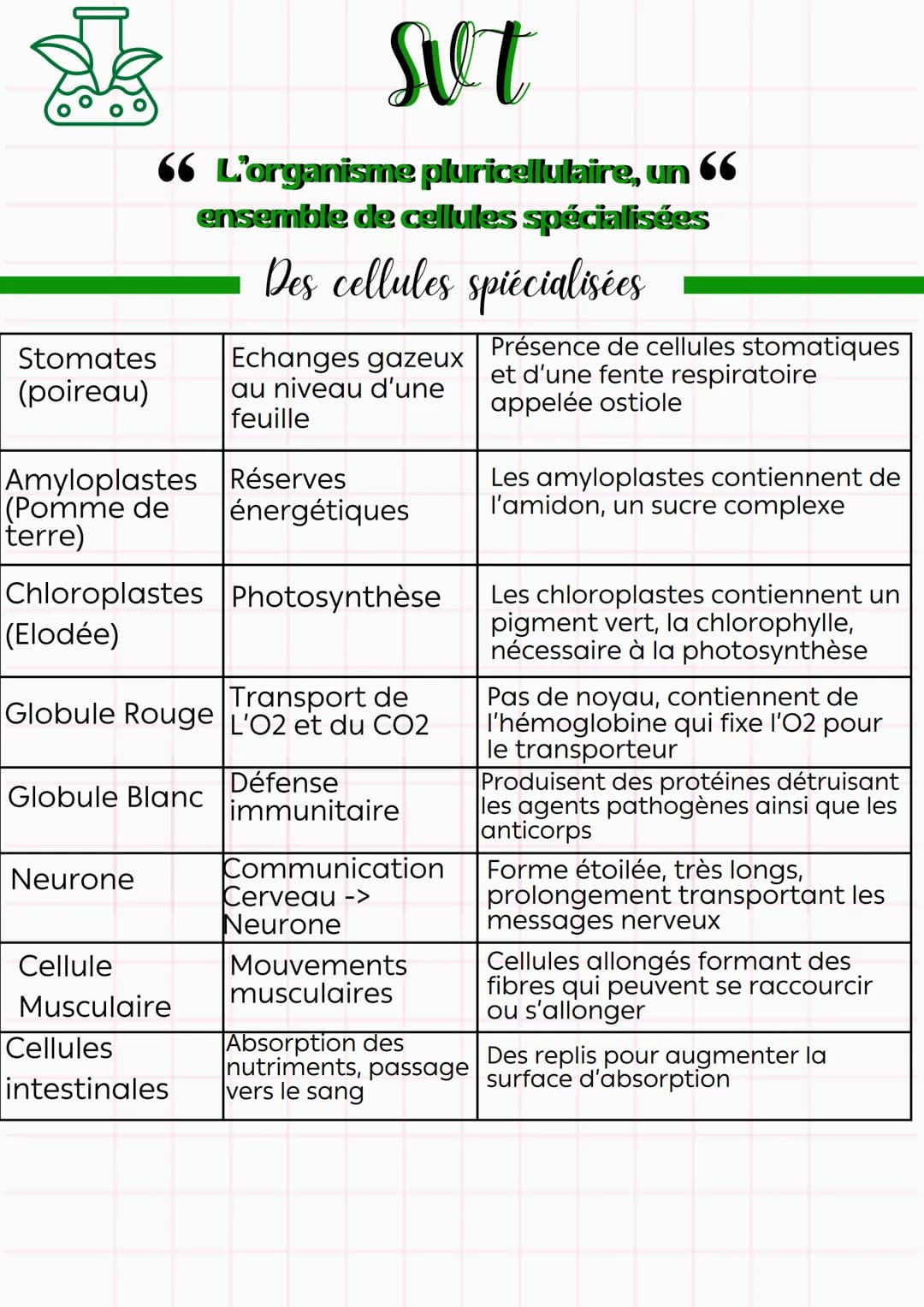 svt
66 L'organisme pluricellulaire, un 66
ensemble de cellules spécialisées
Lexique
Cellule : Unité structurale et fonctionnelle du vivant, 