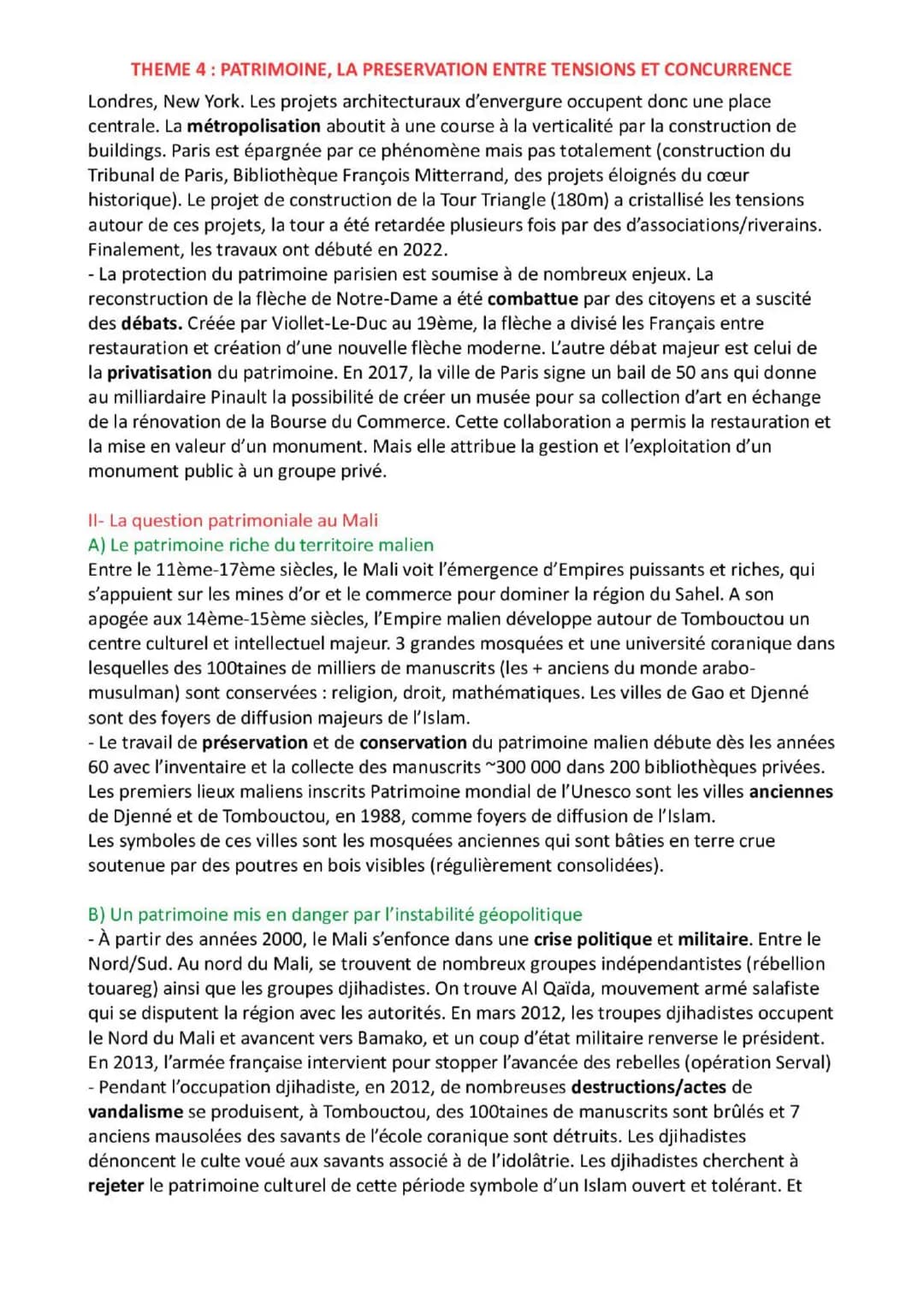 THEME 4: PATRIMOINE, LA PRESERVATION ENTRE TENSIONS ET CONCURRENCE
Notre Dame de Paris, août 2015, la cité antique de Palmyre, deux monument