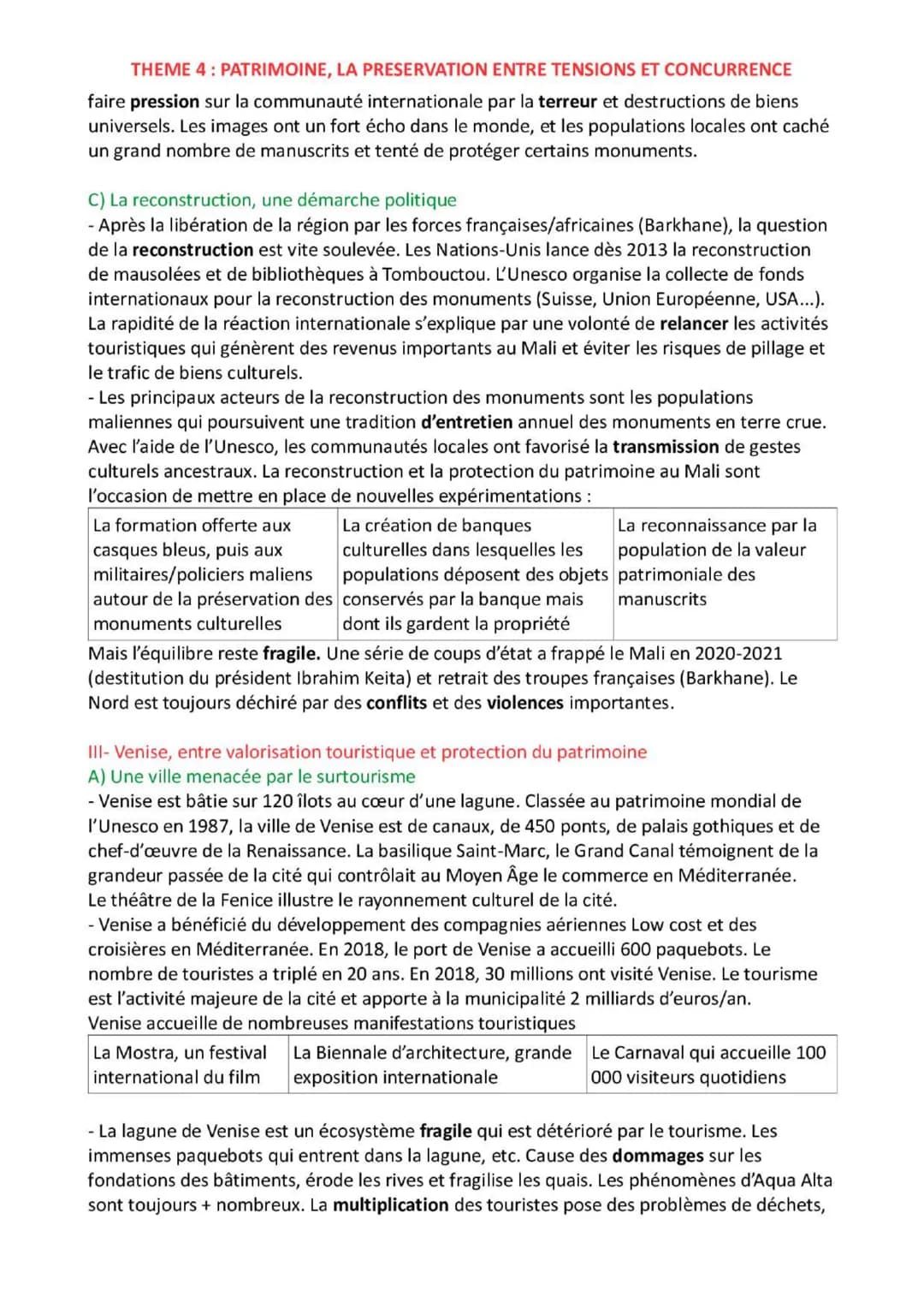 THEME 4: PATRIMOINE, LA PRESERVATION ENTRE TENSIONS ET CONCURRENCE
Notre Dame de Paris, août 2015, la cité antique de Palmyre, deux monument