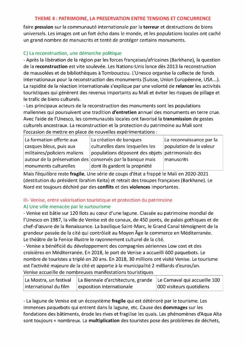 THEME 4: PATRIMOINE, LA PRESERVATION ENTRE TENSIONS ET CONCURRENCE
Notre Dame de Paris, août 2015, la cité antique de Palmyre, deux monument