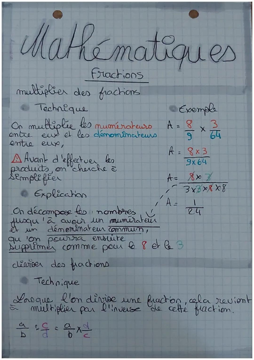 Multiplier et diviser des fractions 